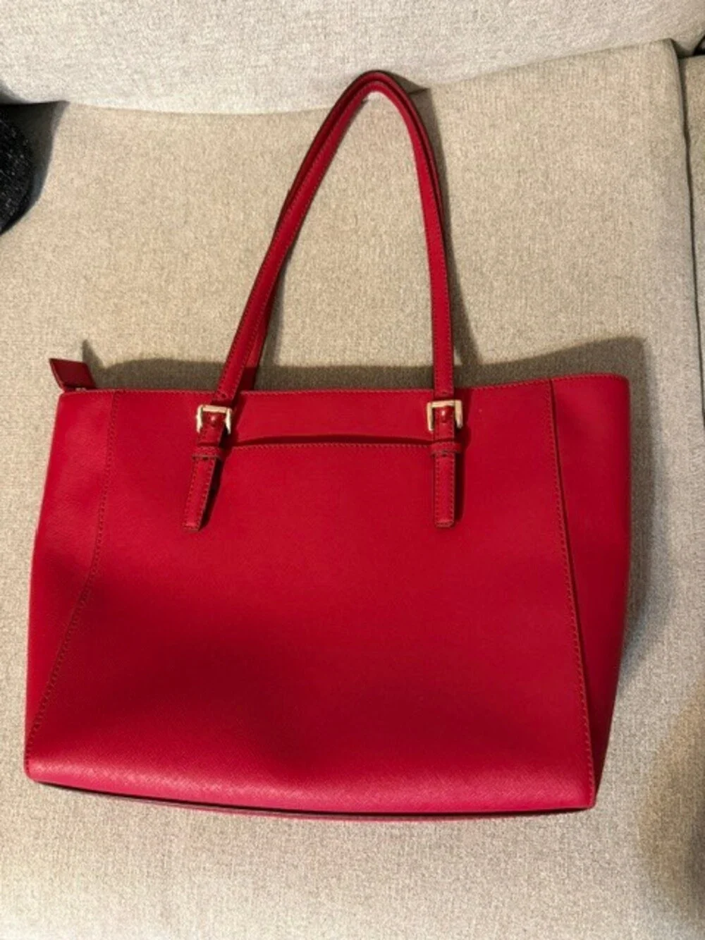 Michael Kors Red Leather Tote Handbag Double Strap Shoulder Bag